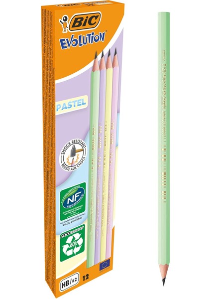 Evolution Pastel Kurşun, 12&apos;li Kutu, Kıymık Oluşturmaz, Çiğnemeye Karşı Dayanıklı, Açılır