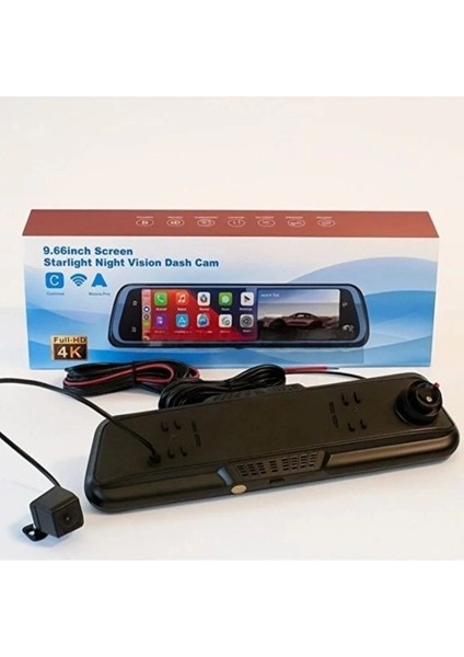4K IPS Ekran Tam Dokunmatik 9.66” Dikiz Ayna Araç Içi Kamera (4k Ön 1080P Arka) | Carplay indirimleri