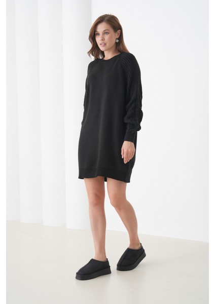 Kadın Kolları Uzun Kendinden Dokulu Bisiklet Yaka Tunik Boy Şık Kışlık Triko Kazak