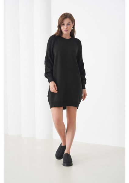 Kadın Kolları Uzun Kendinden Dokulu Bisiklet Yaka Tunik Boy Şık Kışlık Triko Kazak indirimleri