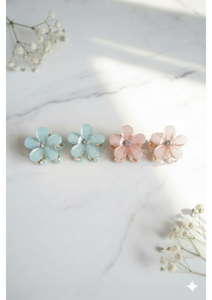 Çiçek Şeklinde Metal Toka, Metal Klipsli Renkli Çiçek Toka (4 Adet)