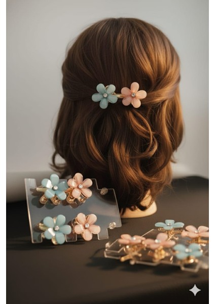 Çiçek Şeklinde Metal Toka, Metal Klipsli Renkli Çiçek Toka (4 Adet) fiyatları