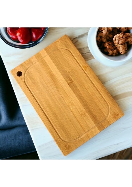 Bambu Kesme Tahtası Antibakteriel Yıkanabilir Doğrama Tahtası Dikdörtgen 32X22 cm Orta Boy