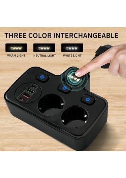 Akım Korumalı 2x USB ve 2x Type-C Portlu 3 Anahtarlı Ikili Priz Hızlı Şarj Özellikli Duvar Tipi Kablolu 2li Priz (Siyah) modelleri