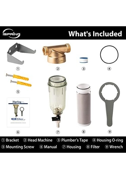 WSP-100 Yeniden Kullanılabilir Tüm Ev Döner Tortu Su Filtresi, 100 Mikron Yıkanabilir Ön Filtre Filtrasyonu, 1" Mnpt + 3/4" Fnpt, Pirinç fiyatları