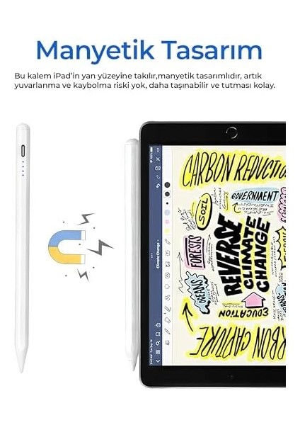 Kondansatör Tablet – Ipad, Tablet ve Tüm Cihazlarla Uyumlu Şarjlı Dokunmatik – Manyetik Tutuş, 6-8 Saat Kullanım – Alaşımlı Tasarım (2 Yedek Uç) fiyatları