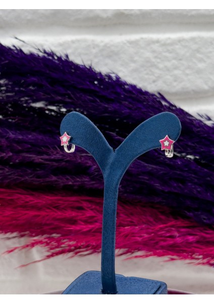 925 Ayar Gümüş Yıldızlı Pembe Mineli Zarif Kız Çocuk Küpesi