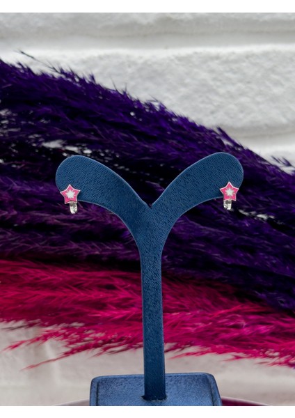 925 Ayar Gümüş Yıldızlı Pembe Mineli Zarif Kız Çocuk Küpesi modelleri