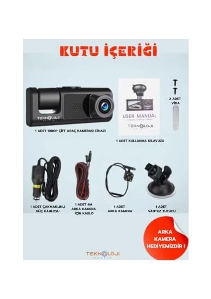 Cam Full Hd Araç Içi Kamera Ön Arka ve Iç Kayıt 3 Kamera Gece Görüşlü G Sensör Geniş Açı modelleri