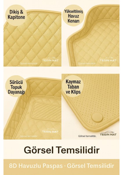 Renault Clio 4 2007-2021 Arası 8d Araca Özel Havuzlu Suni Deri Paspas Bej (Tam Kaplama, 11 Mm, Kokusuz) indirimleri