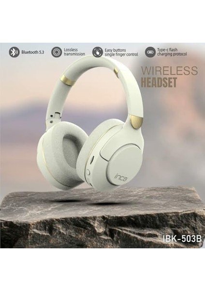Inca IBK-503B Kablosuz 5.3 Bluetooth Hafıza Kart Destekli Kulak Üstü Kulaklık Beyaz 12 Saat Pil Ömrü 400MAH Dahili Pil Arama Yanıtlama/aramayı Sonlandırma/ses Kontrolü/duraklatma/başlatma fiyatları