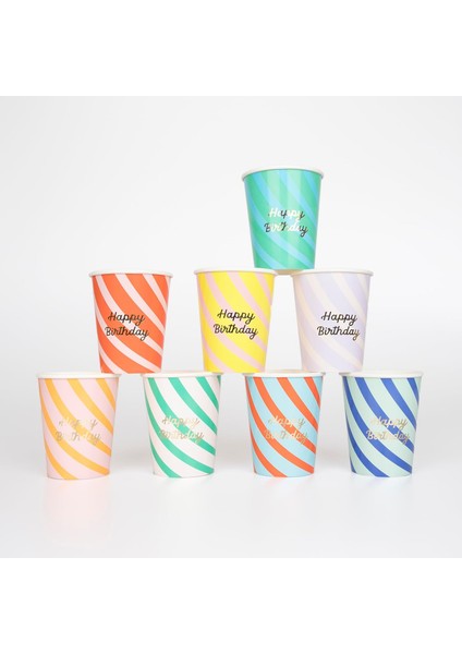 - Çizgili Happy Birtdhay - 8 Adet