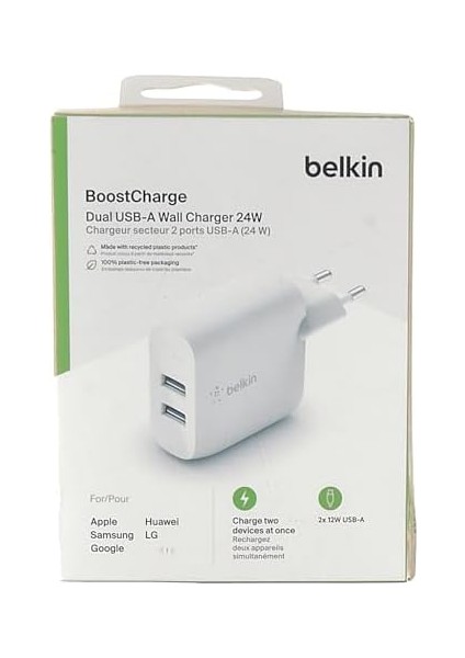 Boost Charge Usb-A Şarj Cihazı, Iki Bağlantılı, 24 W 15/15, 15 Pro, 15 Pro Max ve Eski Modeller, S20, S20 Ultra ve 4 Için modelleri
