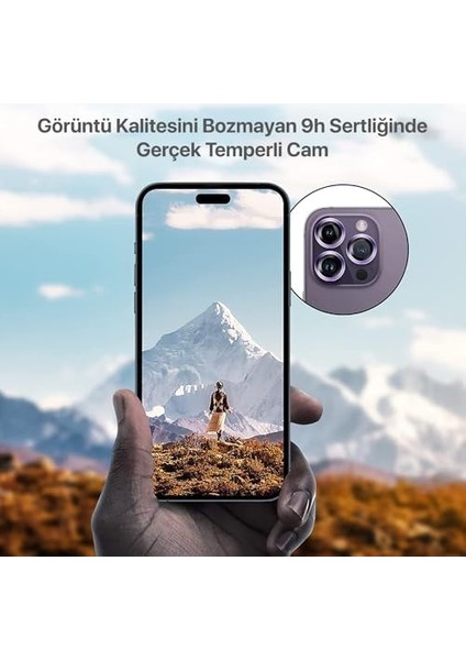 15 Pro - 15 Pro Max / 14PRO - 14PROMAX Modellerinin Tümüne Uyumlu Alaşım Çerçeveli ve 9h Sertliğinde Temperli Camlı Lens (Mor) fiyatları