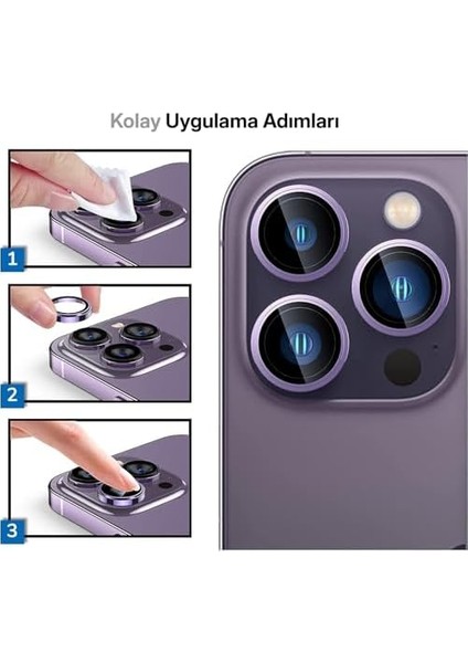 15 Pro - 15 Pro Max / 14PRO - 14PROMAX Modellerinin Tümüne Uyumlu Alaşım Çerçeveli ve 9h Sertliğinde Temperli Camlı Lens (Mor) modelleri