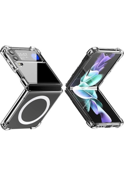Galaxy Z Flip 3 ile Uyumlu Kılıf Şarj Özellikli ile Uyumlu Nitro Anti Transparan Köşeler Airbag Korumalı Ultra Kalın Galaxy Z Flip 3 ile Uyumlu Şeffaf Kılıf