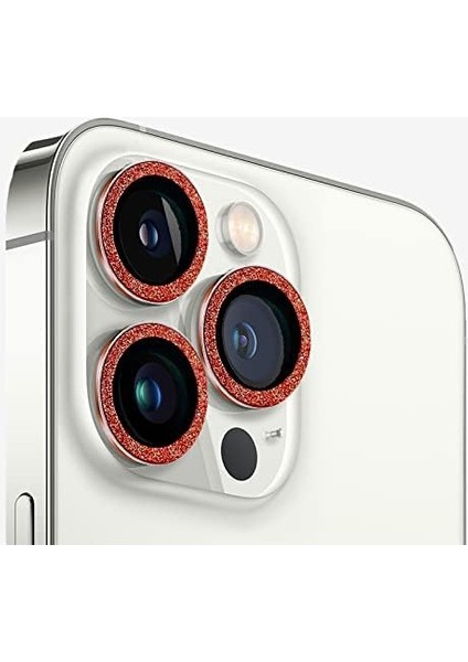 Iphone 11/11 Pro / 11 Pro Max / 12/12 Mini / 12 Pro Uyumlu Metal Parlak Simli Görünümlü Kamera Lens Temperli Kamera Kırılmaz Camı (Kırmızı)