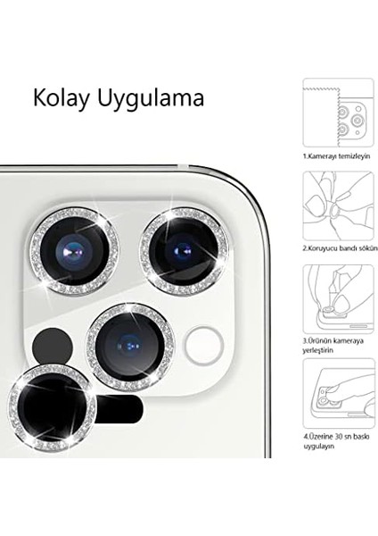 Iphone 11/11 Pro / 11 Pro Max / 12/12 Mini / 12 Pro Uyumlu Metal Parlak Simli Görünümlü Kamera Lens Temperli Kamera Kırılmaz Camı (Kırmızı) modelleri