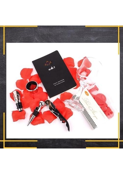 Premium Kutulu Şarap Kadeh Bardağı Tirbüşon Seti Mum Şarap Tadım Defteri Yılbaşı Hediyesi modelleri