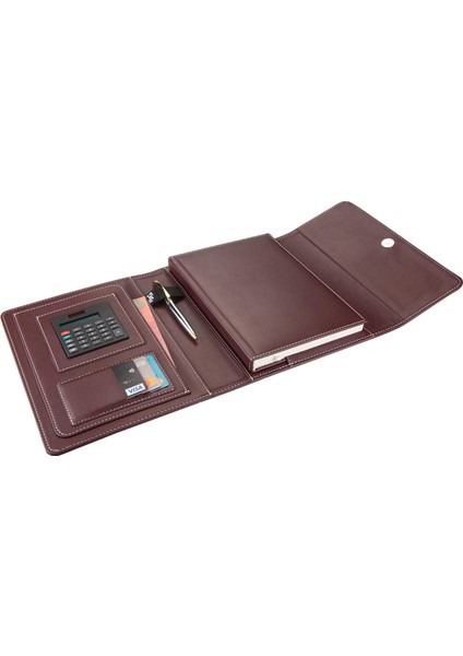 5211 Ajanda Tarihsiz Çizgili 17 x 24 cm Ajanda/defter Hesap Makineli Deri Organizer, Bordo