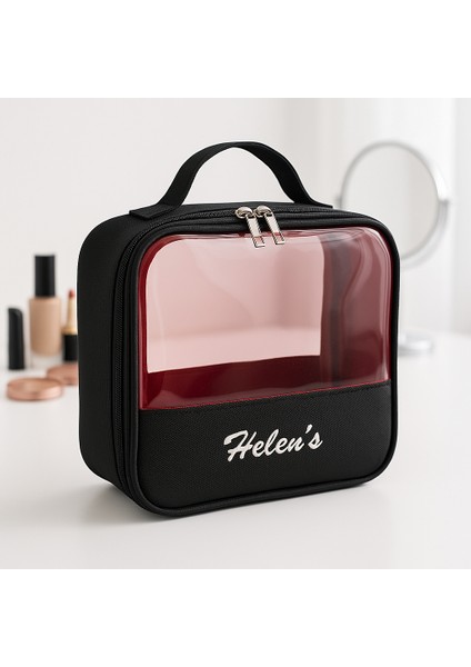 Pvc Şeffaf Seyahat Makyaj Kozmetik Çantası Siyah