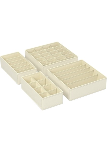 Iç Giyim Saklama Kutuları, Çekmece Organizatörü, Dolap Organizeri, Katlanabilir, Sütyen, Iç Çamaşırı, Çorap, Kravat Için Katlanır Kutu, Kumaş Kutu 4&apos;lü Set Bej RUS04M