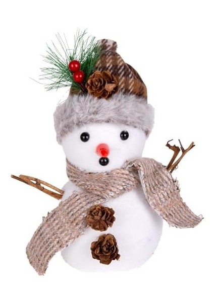 Yılbaşı Süsü Kardan Adam Yılbaşı Dekorlu Ekose Atkılı -Beyaz 14X12X18,5 Cm. modelleri