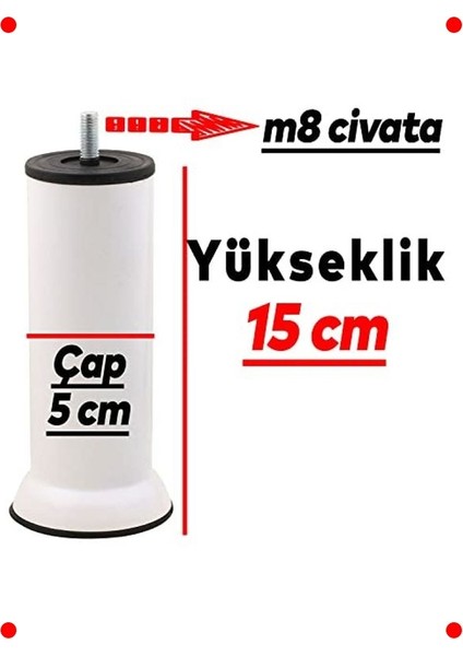 Mobilya Metal Destek Ayağı Seti, M8 Cıvatalı, 15 cm (12 Adet) fırsatları