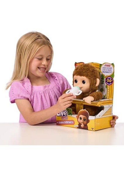 Live Pets My Baby Monkey - 50&apos;den Fazla Ses ve Reaksiyon Özelliğine Sahip Sevimli Interaktif Bebek Oyuncağı, Ağız, Başparmak Emme, Biberon ile Beslenme ve Sallanma Özellikleri modelleri