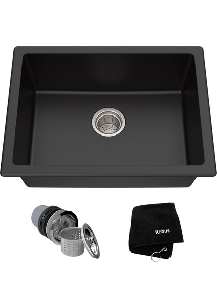 KGD-410B 24 2/5" Çift Montajlı Tek Kase Siyah Oniks Granit Mutfak Evyesi