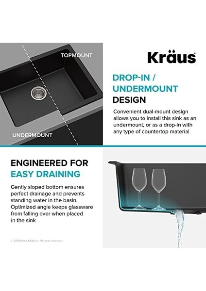 KGD-410B 24 2/5" Çift Montajlı Tek Kase Siyah Oniks Granit Mutfak Evyesi modelleri