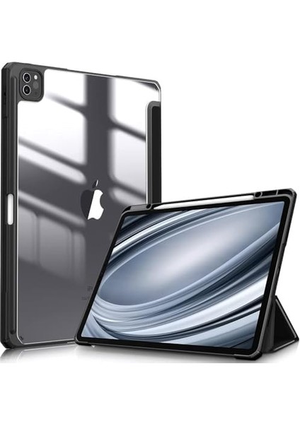 iPad Pro 13 M4 2024 ile Uyumlu Kılıf Grafiti Şeffaf Kalem Bölmeli A2925 A2926 A3007 Siyah modelleri