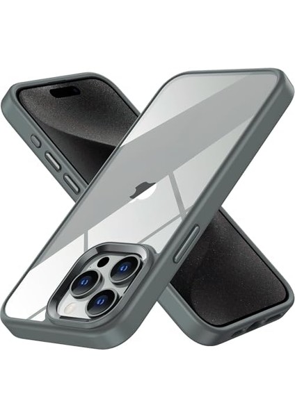 15 Pro Için Serisi Arkası Şeffaf Polikarbonat Kenarları Silikon Kamera Lens Çerçevesi ve Tuşları Metal Yüksek Kalite Şeffaf Silikon Kılıf (Titanyum Gri, Klasik) modelleri