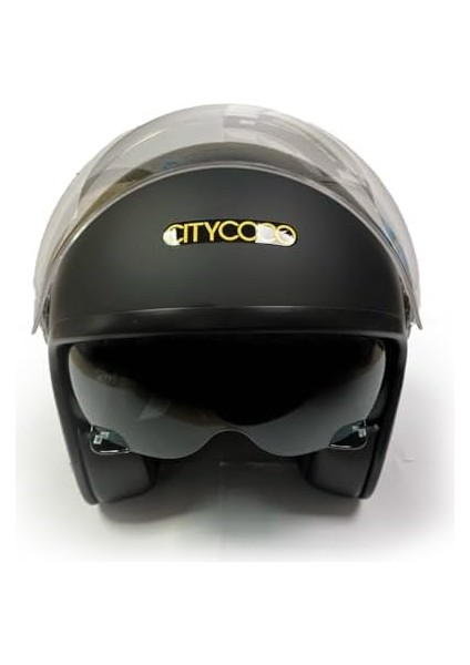 Motosiklet Yarım Kask, Mat Siyah, Çift Vizörlü, Stil, Terletme Yapmaz Pedler fiyatları