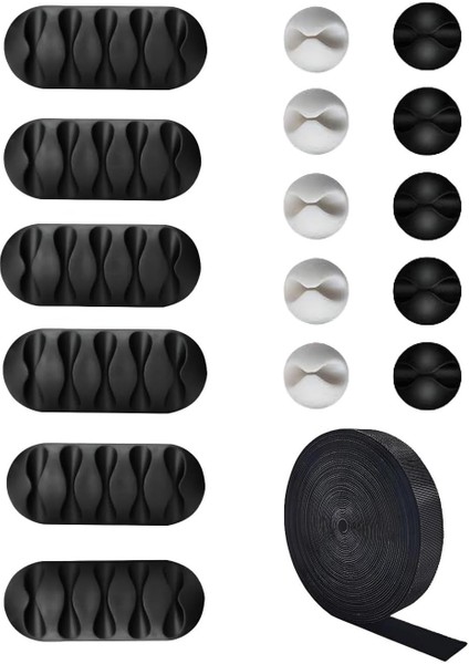 17 Parça Kablo Tutucu Seti | Yapışkanlı Kablo Klipsi | Masa Üstü Kablo Düzenleyici | Şarj Kablosu, Kulaklık, Usb, Hdmı, Mouse Kablosu Için | Ofis & Ev Kullanımı | Kablo Yönetimi Çözümü