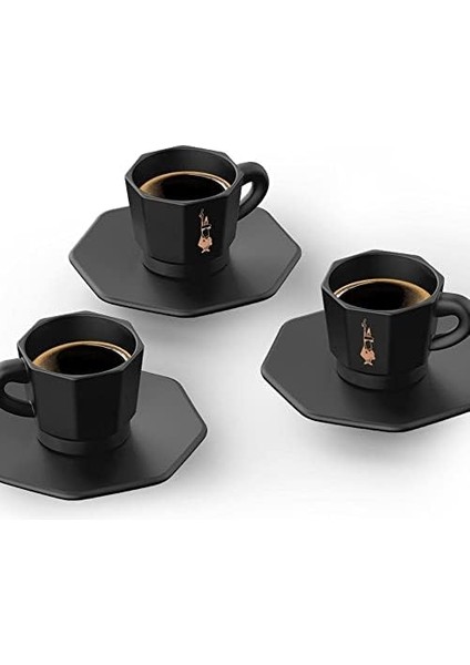 - 4&apos;lü Espresso Fincan Seti - Sekizgen Tasarım - Siyah Renk - modelleri