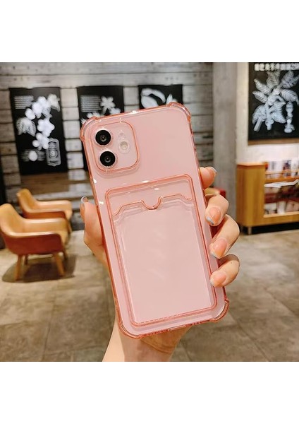 Ggm Aksesuar 12 ile Uyumlu Şeffaf Yapıya Sahip Arka Ksımında Kartlık Bölmeli Kolay Kullanım Sağlayan Telefon Kılıfı (Pembe)