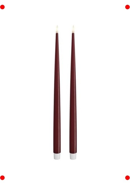 Bordo Renk LED Mum Ikili Set - Gerçekçi Alev - 38 cm