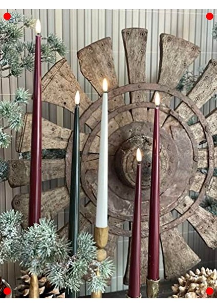 Bordo Renk LED Mum Ikili Set - Gerçekçi Alev - 38 cm modelleri