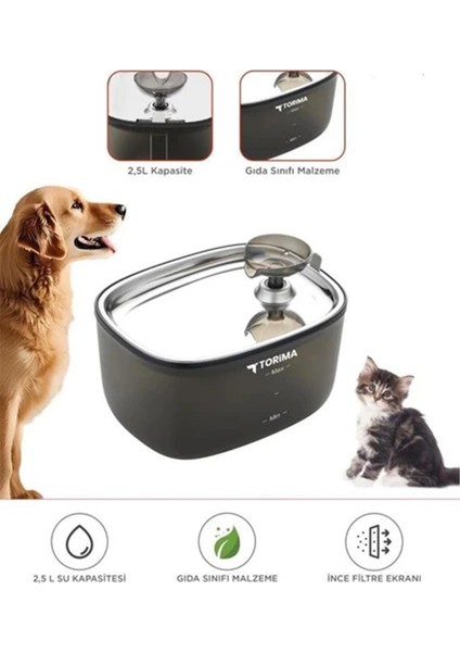 Otomatik Filtreli Kedi Köpek Su Pınarı Su Çeşmesi Ultra Sessiz Su Şelalesi 2.5lt