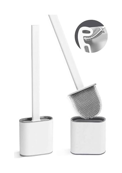 Duvara Yapıştırılabilir Silikon Wc Fırçası, Aralara Girebilir Silikon Klozet Fırçası (Beyaz) modelleri