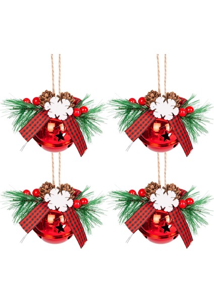 Yılbaşı Ağaç Süsü Çıngıraklı Yılbaşı Topu 4&apos;lü Set Kırmızı 6x7 Cm.
