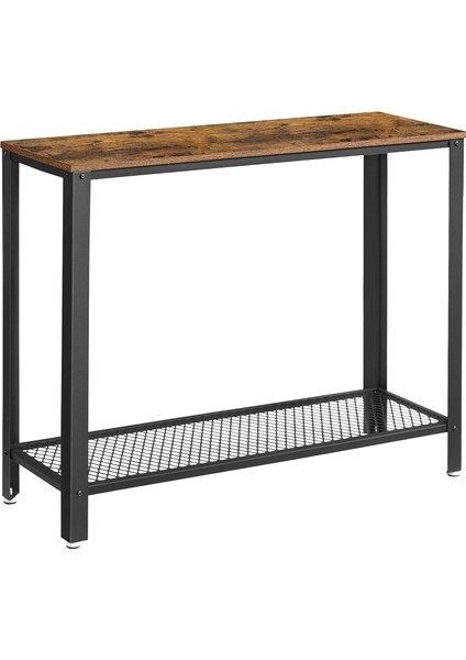 Konsol Masası, 2 Katlı Koridor Masası, Raflı, Dar Masa, Metal Çerçeve, Ayarlanabilir Ayaklar, Koridor, Giriş, Oturma Odası, Endüstriyel Tarz, -Siyah LNT80X