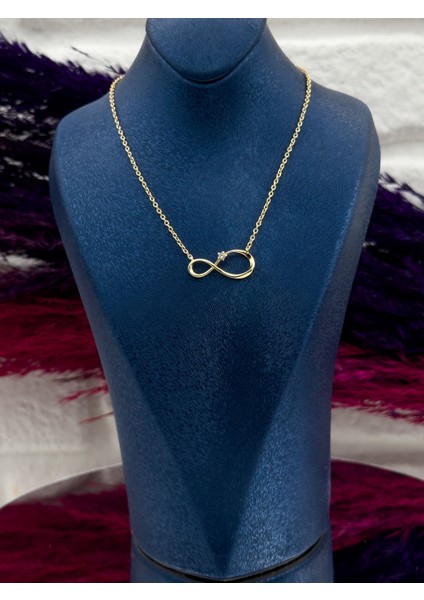 925 Ayar Gümüş Gold Renk Sonsuzluk Modeli Zarif Kadın Kolye