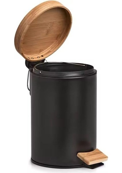 Bambu Kapaklı Metal Çöp Kovası – Hidrolik Sistemli Yavaş Kapanma Özellikli, Pedallı, ve Mutfak Için Şık ve Fonksiyonel Tasarım (Siyah, 3 Litre) modelleri