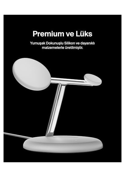 3&apos;ü 1 Arada Manyetik Uyumlu Qi2 15W Kablosuz Şarj, 16, 15, 14 ve 13 Serisi,, Vb. Için Hızlı Şarj Özellikli Şarj Cihazı (Psu Dahil) - Beyaz modelleri