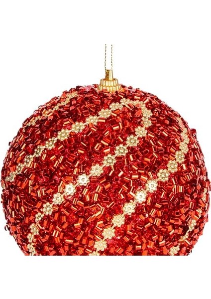 Yılbaşı Topu Şeritli Kırmızı Boncuk Pullu Detaylı 2&apos;li Paket Kırmızı 9 Cm. modelleri