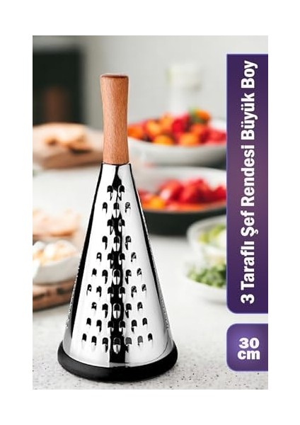 Ahşap Tutuculu 3 Taraflı Paslanmaz Çelik Lüks Şef Rendesi Büyük Boy 30 * 13CM, Ahşap Saplı 3 Taraflı Paslanmaz Çelik Rende fiyatları