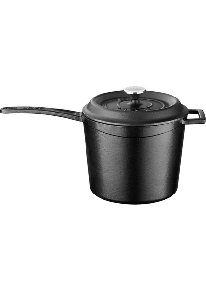 Döküm Yuvarlak Sos Tenceresi. Döküm Demir Yekpare Saplı Serisi Çap(Ø18 Cm. Siyah