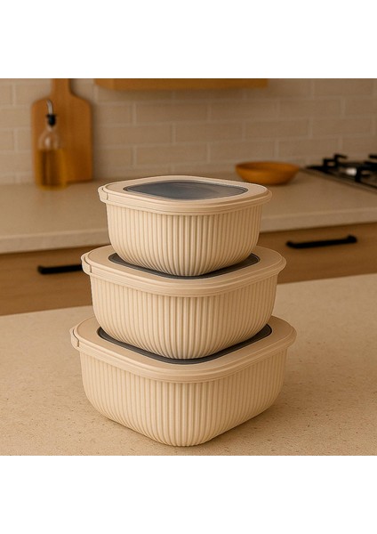 Renkli Kilitli Kapaklı Saklama Kabı Difrize Mikrodalga ve Buzdolabı Uyumlu Düzenleyici (Bej)